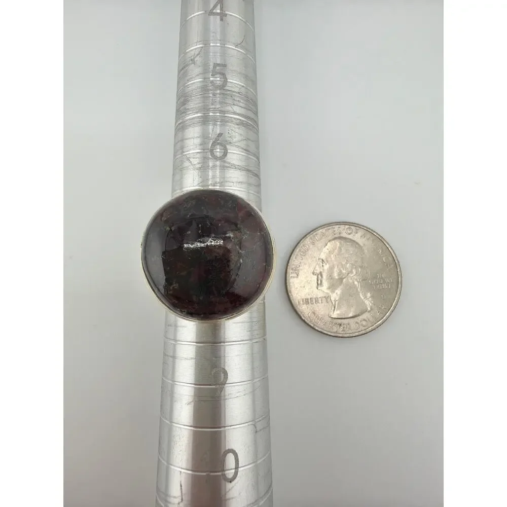 Deep Red Eudialyte 925 Sterling Silver Statement Ring Size 7
